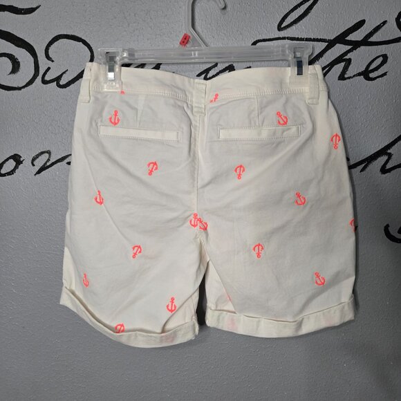 Old Navy White Bermuda Shorts with Neon Orange Anchor Embroidered Design, 0 - Picture 4 of 4